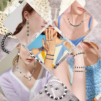Letter Beads, DECYOOL Acrylic Alphabet Beads with 1 Roll Elastic String for Bracelet Necklace Jewelry Making Supplies (Black White)