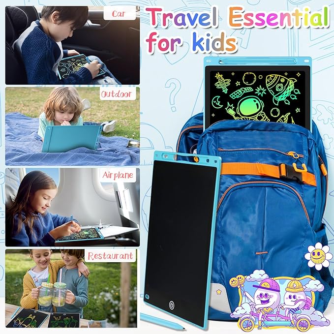 10 Inch LCD Writing Tablet - Colorful Electronic Drawing Pad & Doodle Board for Kids Ages 3-8, Erasable Educational Toy, Birthday and Christmas Gift for Girls and Boys (Blue)