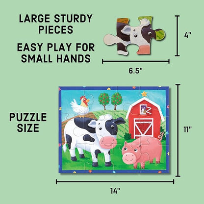 Mudpuppy On the Farm – 12 Piece Puzzle with Reusable Zipper Pouch Featuring Colorful and Fun Illustrations of Farmyard Animals Perfect for Easy Storage and Travel