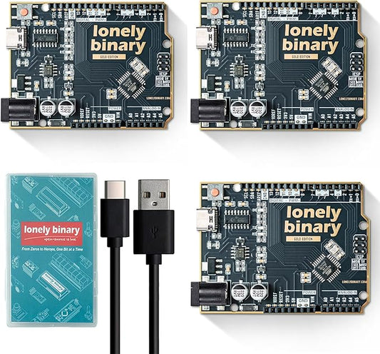 3-Pack Lonely Binary UNO R3 Development Board Gold Edition ATmega328P Type-C Microcontroller Compatible with Arduino IDE for DIY Projects and Prototyping (3 Pack - Black Gold Uno R3)