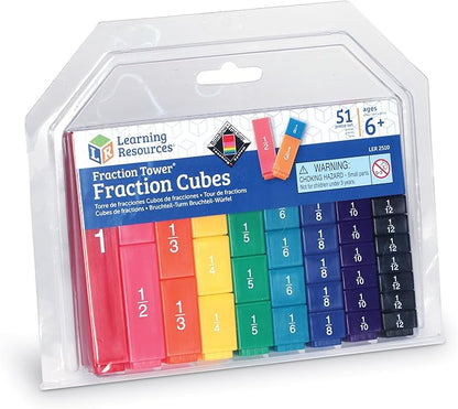 Learning Resources Fraction Tower Fraction Cubes, Kids Blocks, 51 Piece Set, Ages 6+