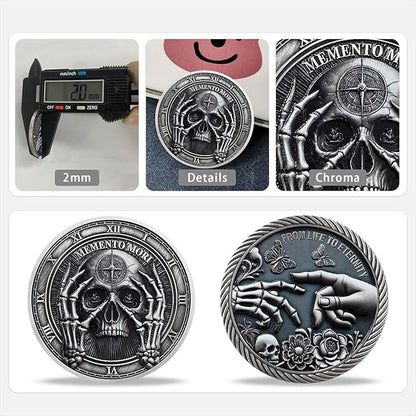 AtSKnSK Memento Mori Coin Momento Mori Coin Skull Coin Stoic Gifts Memento Mori Calendar Living Memento Mori Amor Fati Coin (Facepalm Skull)