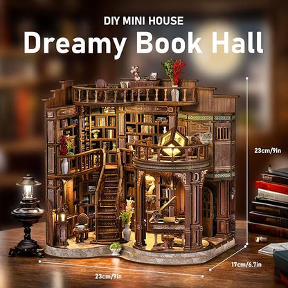 DIY Miniature House Kit, Mini House Building Kit, DIY Book Nook Kit, Tiny Model House for Adults to Build, Beginner 3D Wooden Book Nook, for Family Friends (Book Hall)