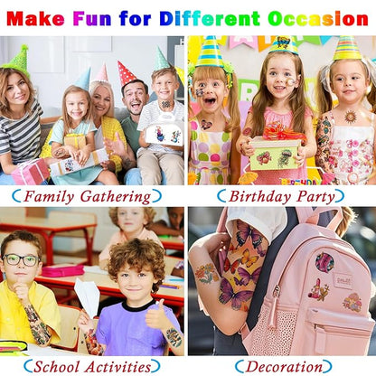 52 Pcs Temporary Tattoo for Kids Full Arm Mermaid Butterfly Cat Truck Dinosaur Rocket Planet Cute Animal Body Face Fake Arm Tattoos for Girls Boys Tiny Tattoo Stickers Birthday Gifts Party Supplies