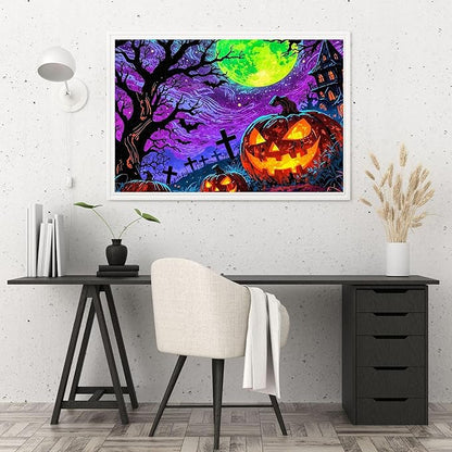 500-piece Halloween - Scary Pumpkin Graveyard Adult Wooden Puzzle, Intellectual Challenge, Stress-Relieving Puzzle, Relaxing Family Activity, Decoration, Size: 20.5 x 15 in