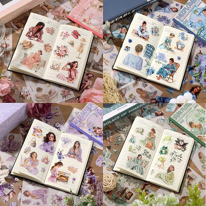 4 Book for Girls Scrapbooking Stickers Pre-Cut 480 washi Stickers PET People Sticker Books for journaling Scrapbook Supplies Transparent Sticker for journaling