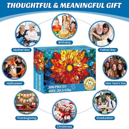 Puzzles for Adults 500 Pieces - Challenging Flower of Life Stained Glass Puzzle, Crystal Puzzle for Adults, Impossible Cool Mosaic Puzzles for Teens 12-16, Perfect for Game Nights 20.5X 15in