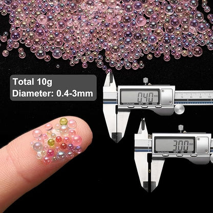 Iridescent Glass Tiny Bubble Beads, 0.4-3mm 10g No Hole Micro Mini Round Light Pink Water Droplets Beads - Applications: for Resin Filler, Nail Art, Dollhouse Bath Tub