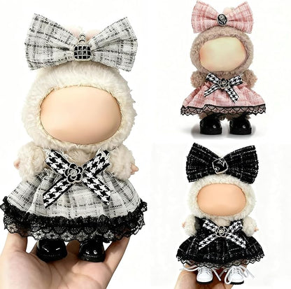 Clothes for LABUBU 17cm Doll (NO Doll)（NO Shoes, Outfit for LABUBU, Dress and Hairpin Set for LABUBU Dress Up, Fashion and Premium Dolls Accessories for LABUBU (Style L)