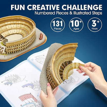 CubicFun 3D Puzzle for Adults Kids Rome Colosseum Jigsaw Italy Architecture Model Kits DIY Toys with Booklet Birthday Gift for Boys Girls Age 8+, 131 Pieces Valentine's Day Gift Easter Gifts Puzzles