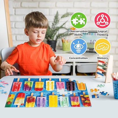 4-Pack 100 Piece Puzzles for Kids Ages 4-6 6-8 Popsicles Birds Dolphin Cat Large Puzzles for Kids 8-10 Years Old 100 Piece Jigsaw Puzzles for Seniors Adults Toddler Children Learning Educational Toys