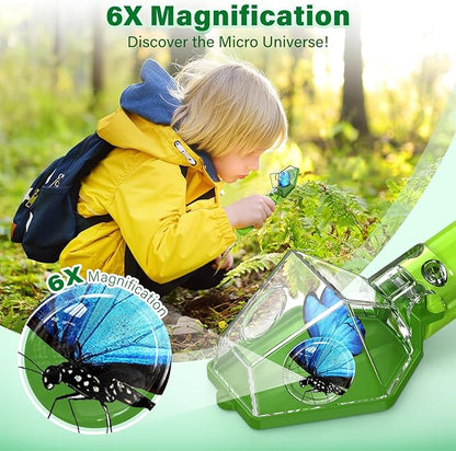 Bug Catcher, Insect Trap Kit with 6X Magnifier, STEM Educational Exploration Toys Gifts for Kids Adult, Catching Ladybugs, Butterflies, Dragonflies, Spider (Green 2PCS)