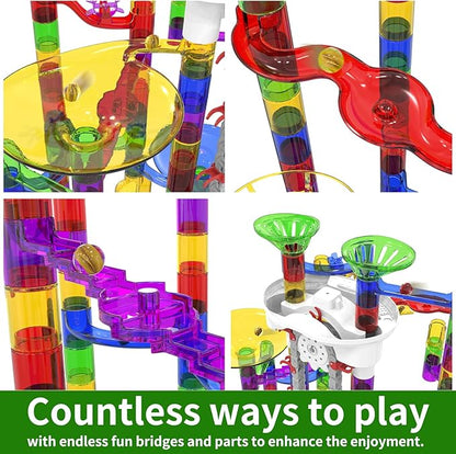 Big Motorized Marble Run - Construction Building Blocks Toys 220Pcs Marble Race Track with Elevator,Educational STEM Game Christmas Birthday Gifts for Kids 3-5 4-8 8-12 (A-Colorful)