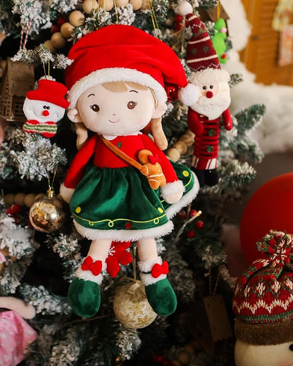 LeyaDoll Soft Baby Doll Toys for Girls (16''), My First Christmas Dolls, Baby Rag Doll Plush Toys for Toddler Kids Infants -Christmas Special - Natalie The Elf