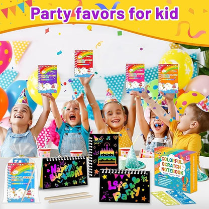 Party Favors for Kids: 24 Pack Scratch Art Notebooks with Rainbow Colors, 2-in-1 Coloring & Scratch Books, Bulk Birthday Gifts, Goodie Bags, Classroom Prizes for Boys & Girls