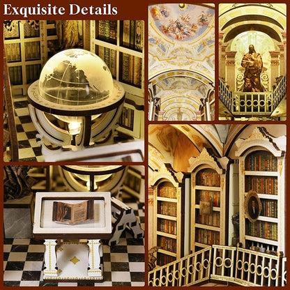 Book Nook Kit, DIY Miniature Dollhouse Booknook Kit, 3D Wooden Puzzle Bookend Bookshelf Insert Decor with LED Light for Teens and Adults (Library of Gods)