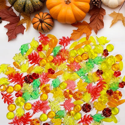 Draupnir Fall vase Filler,162 Pcs Sensory bin Filler Acrylic Pumpkin Leaves Acorn Gems Corn Fall Sensory bin Items for Thanksgiving Home Table Scatters Decoration Thanksgiving Craft Vase Fillers