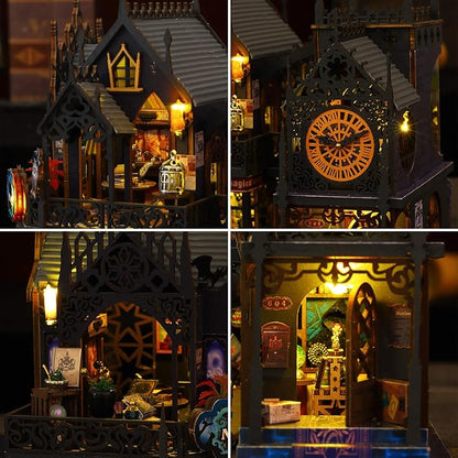 DIY Miniature Dollhouse Kit, Holo Magic City DIY Miniature House kit Wooden Dollhouse Kit, DIY Mini House kit for Adults to Build