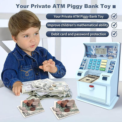 ATM Piggy Bank for Kids，ATM Bank Cash Coin Saving for Real Money with Debit Card，Coin Recognition, Balance Calculator, Electronic Savings Safe Box，Gift for Ages 6-13 Piggy Bank