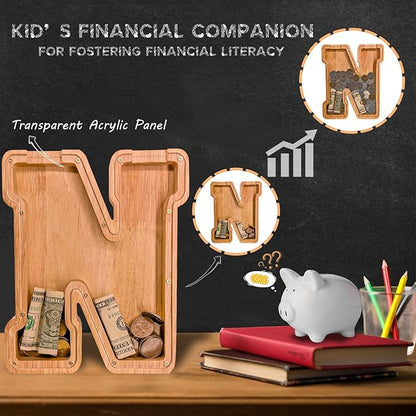 Wooden Letter Piggy Bank for Kids Larger Letter Piggy Bank for Boys and Girls Personalized Piggy Bank Initial Coin Bank Wood Kids Money Bank for Birthday and Festival