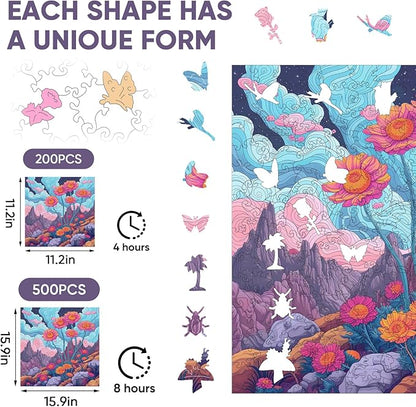 Wooden Jigsaw Puzzles-Hope Flower,200pcs,12.4x11.4in,Medium,Wooden Puzzles for Adults,Unique Shape Animal Adult Puzzles,Irregular Wood Puzzles Best Gift for Adults and Kids Family Gam