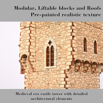 The Great Tower P- Medieval Castle - DIY Wooden Building Kit Crafts for Adults, Puzzle Wood Model Kit - Laser Cut Wooden Puzzle Architecture & Engineering Assembly Set - Hobby building kit - Realistic
