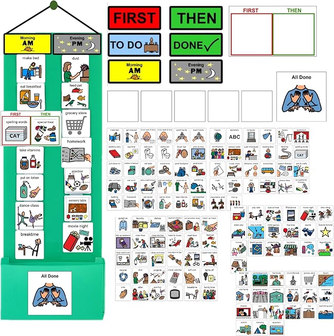 Visual Schedule & Chore Reward Chart –Daily Planner with 133 Picture Cards for Routines and Learning Structure at Home, School, Centers and in The Community –Great for ADHD & Autism Behavior Support.
