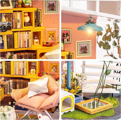 Rolife DIY Miniature House Kit Dora's Rooftop, Tiny House Kit for Adults to Build, Mini House Making Kit with Furnitures, Halloween/Christmas Decorations/Gifts for Family and Friends (Dora's Rooftop)