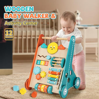 Wooden Baby Walker, Montessori Walker for Babies 6-12 Months, Push Walking Toys for 1 Year Old Learning to Walk
