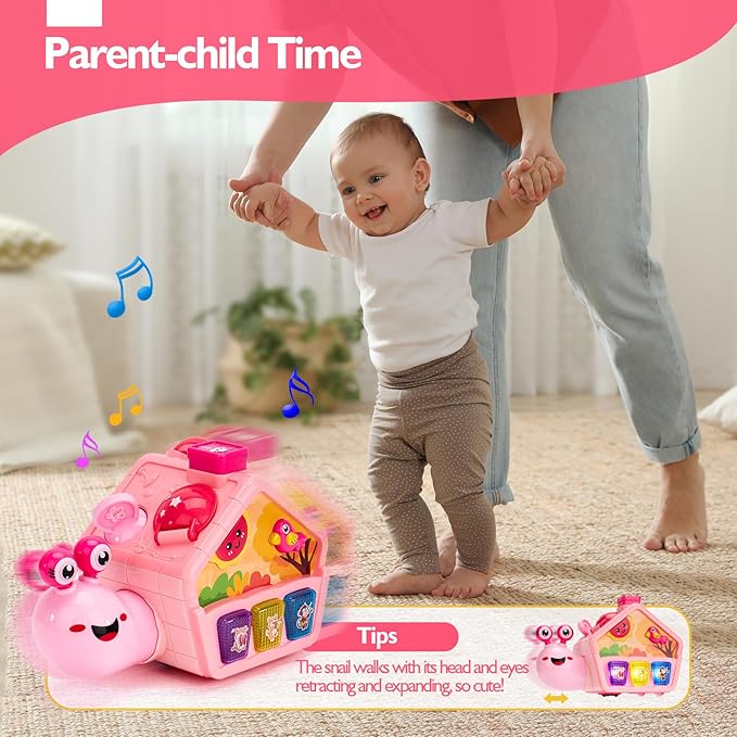 hahaland Baby Toys 6-12 Months, Musical Crawling Toys 6-18 Month Snail Toys for 1 Year Old Girl Gifts,Educational Toddler Toys Age 1-2 Busy Activity Cube, 1st Birthday Girl Gifts Toddler Gifts