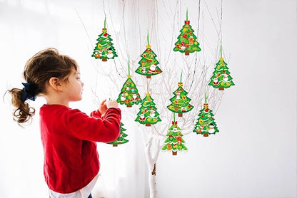40PCS Christmas Crafts Bulk: Xmas Tree Paper Suncatchers DIY Kit for Winter Holiday Activities Decorations, Window Stained Glass Effect Art Ornaments