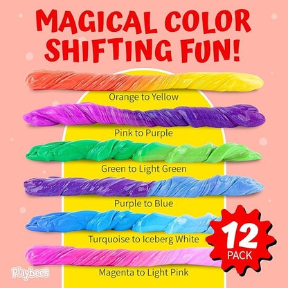 Playbees Color Changing Therapy Putty 12 Pack - Silly Mini Putty Thinking Slime for Sensory Play, Educational Games, Fidget Putty 8-15 - Heat Sensitive Magical Color Shifts - Slime Favors 0.5 Oz