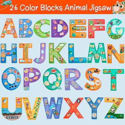 Wooden Alphabet Puzzles for Toddlers Ages 3+,Montessori Preschool Learning ABC Sight Words Letter Puzzle for Toddlers,Learning Toys Easter Birthday Gift for Kindergarten Boys Girls