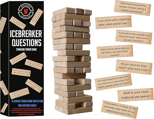 Icebreaker Questions Tumbling Tower Game™ - 54 Fun Conversation Starters - Family and Friends Party - Team-Building, Corporate, Get to Know You