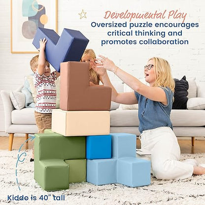 ECR4Kids SoftZone Brainy Building Blocks, Foam Puzzle, Earthtone, 7-Piece
