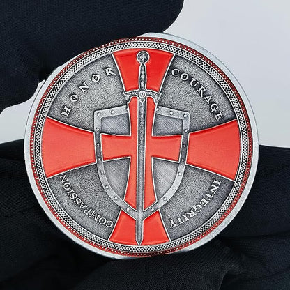 Christian Warrior Challenge Coin - The Knight Templar Coin Red Cross Religious Collection Coin
