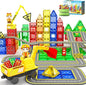 Magnetic Tiles Construction Set with Movable Excavator & Crane, STEM Magnetic Blocks Sensory Toys for Kids 3-5 Girls Boys Toys Age 4-6 6-8, Kids Games Outdoor Toy Birthday Gifts with Car