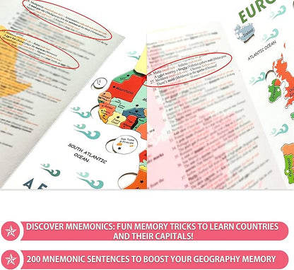 Geography Puzzle Book with Mnemonics | Magnetic World Map Puzzles for Kids & Adults (Ages 6+) | Learn Countries & Capitals with 154 Country-Shaped Puzzles, 200 Memory Tricks & 7 Maps