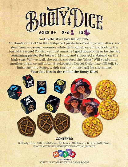 Booty Dice | Quick Pirate Dice Game | Great for Family Game Night | Perfect for Kids and Adults | Ages 8 and up
