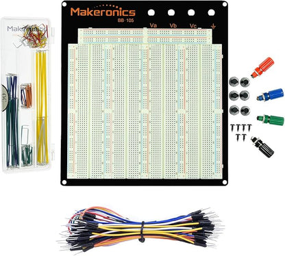 Makeronics Solderless 3220 Tie-Points Experiment Plug-in Breadboard Super Kit with Aluminum Back Plate and 140 U-Shape Jumper Wires + 65 Jumper Wires for Prototyping Circuit/Arduino