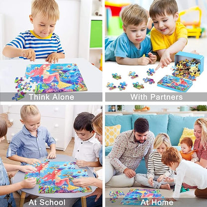 LELEMON Puzzles for Kids Ages 4-8, 60 Piece Puzzles for Kids Ages 3-5 in a Metal Box,Educational Puzzle Games Childrens Puzzles Jigsaw Puzzles Toys Gifts for Girls and Boys