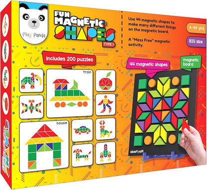 Magnetic Tangram Puzzle Educational Toy| 200 Patterns, 44 Big Magnet Tangram Pieces with Board, Pattern Book & Display Stand | STEM Learning Toys for Toddlers Ages 4 5 6+ Years|Gifts for Girls & Boys