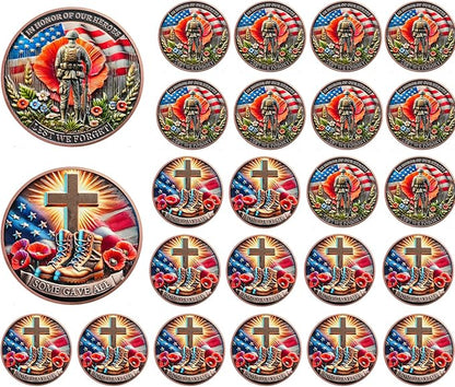 AtSKnSK Memorial Tribute Challenge Coin Some Gave All Lest We Forget Thank You for Your Service Military Coin (Poppy Military Boots, 24)