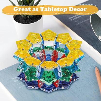 RoomyRoc Magnetic Fidget Sphere - Pentagons Magnets Balls - 12 Piece Set - Crystal Orange - Magnet Fidgets Toy - Creativity Beyond Imagination, Inspirational, Recreational, Desk Toys for Adults