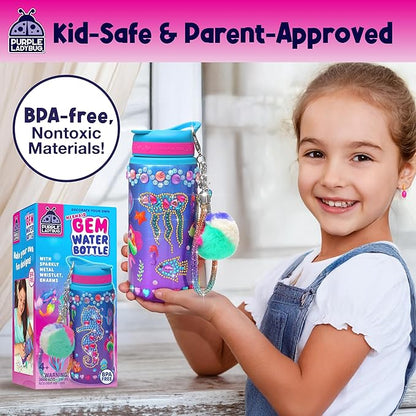 PURPLE LADYBUG Decorate Your Own Water Bottle for Girls, 22oz - Mermaid Peel-and-Stick Gemstones, Charms & Stickers Craft Set, Great Birthday Gifts for Girls 5-10 Years Old, Christmas Gift for Girl