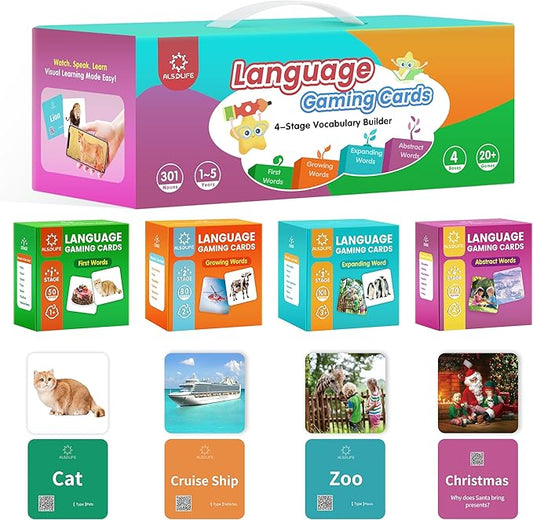 301 Thick Flash Cards for Toddlers, 4-Level Language Builder Real Life Photos Flashcards for Speech Therapy and Preschool Learning Activities, Speech Therapy Materials, ESL Teaching