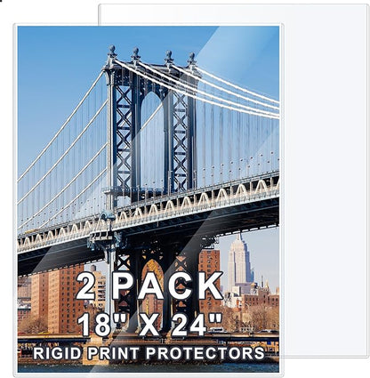 2 Pcs 18" x 24" Rigid Print Protectors Clear Hard Sheet Protectors Heavy Duty Top Loading Crystal Poster Sleeves Picture Frame Hard Plastic Sleeves for Art Prints Photos Documents Blueprint