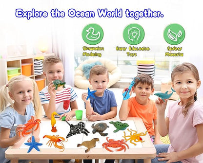 Ocean Sea Animal Figures, 12 Pack Realistic Soft Plastic Bath Toys for Toddlers, Kids, Boys, and Girls