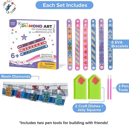Diamond Art Kit for Kids - 2pack of 6pc Bracelet Making Sets - DIY Gem Art for Girls