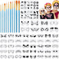 Fainne 68 Pcs Face Paint Stencils Kit, 48 Reusable Facial Painting Stencils with 10 Stickers 10 Painting Brushes Plastic Tattoo Templates for Halloween Party Makeup DIY Drawing Art(Weird Style)